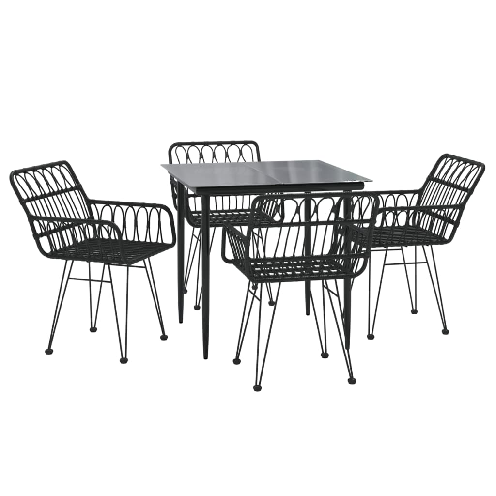 Set da Pranzo da Giardino 5 pz Nero in Polyrattan - homemem39
