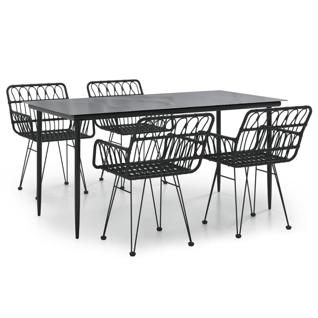 Set da Pranzo da Giardino 5 pz Nero in Polyrattan - homemem39