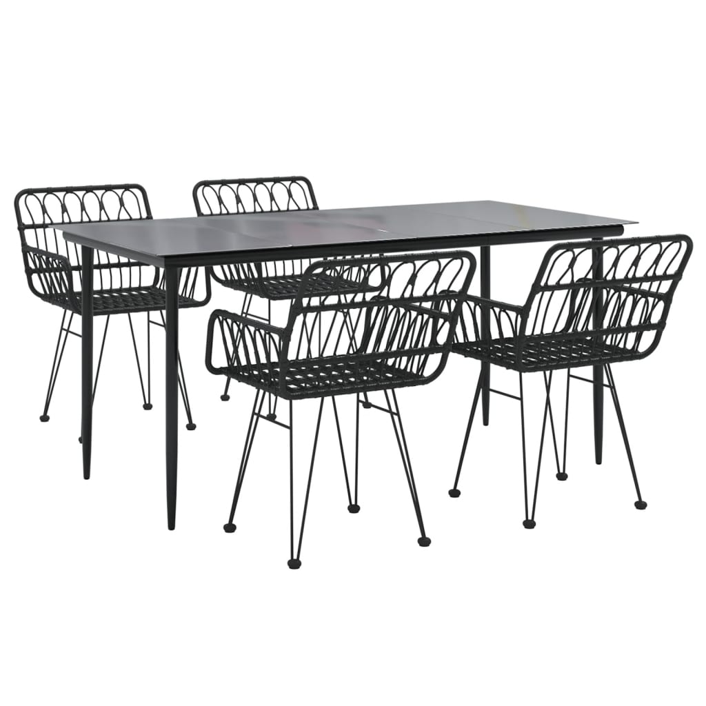 Set da Pranzo da Giardino 5 pz Nero in Polyrattan - homemem39