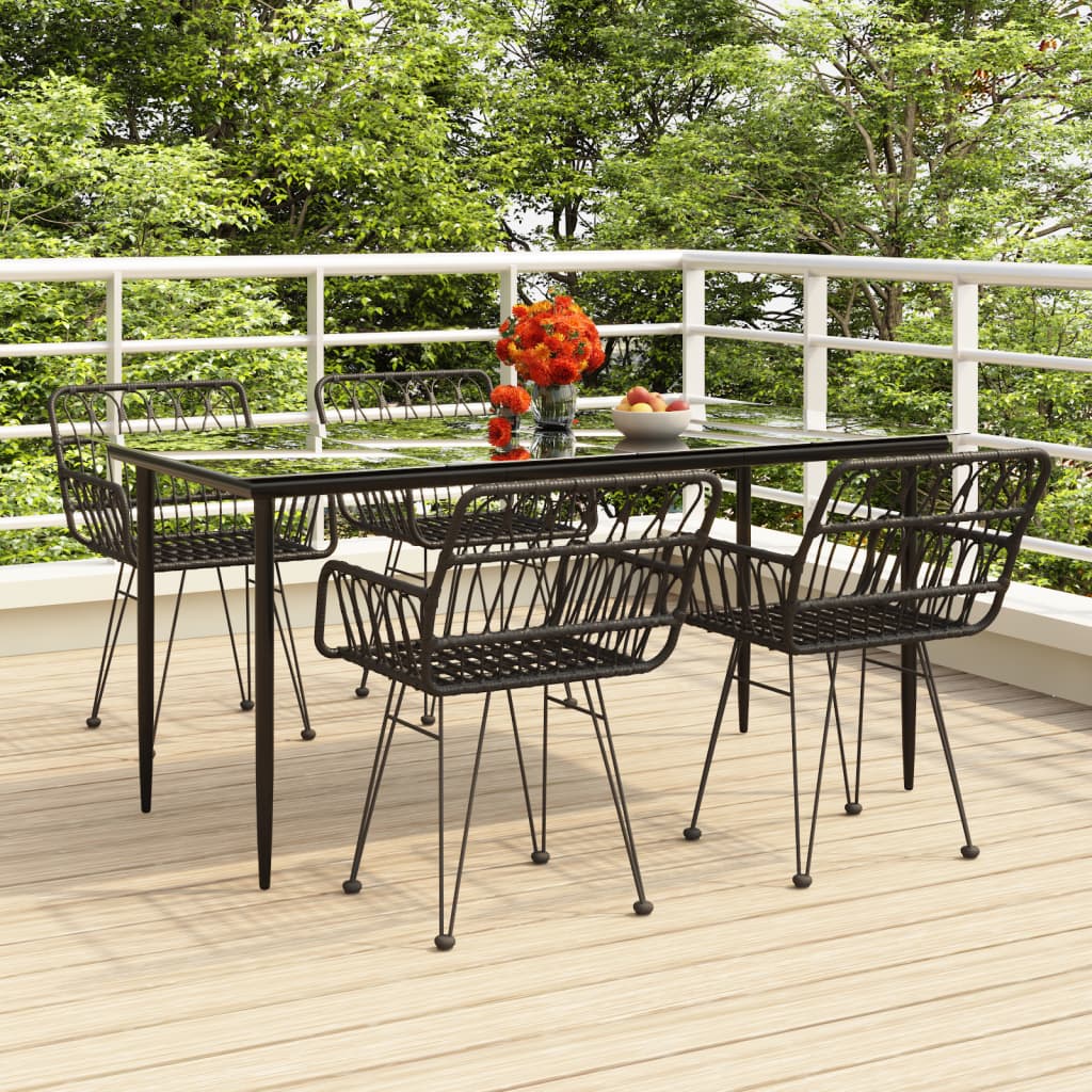 Set da Pranzo da Giardino 5 pz Nero in Polyrattan - homemem39