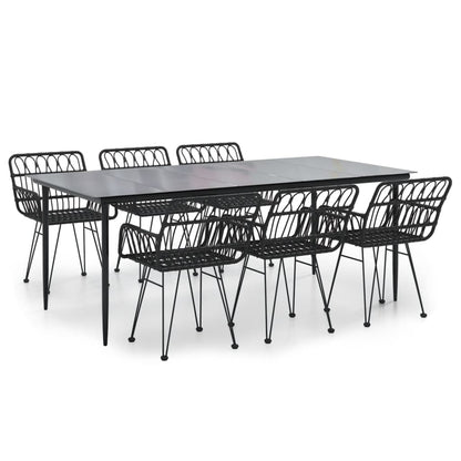 Set da Pranzo da Giardino 7 pz Nero in Polyrattan - homemem39