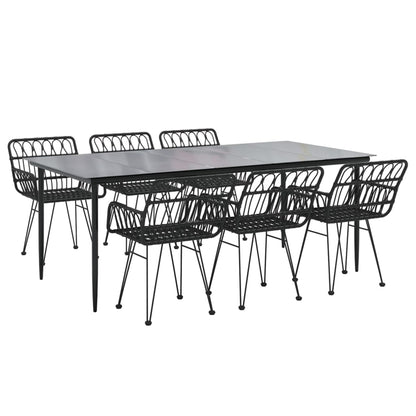 Set da Pranzo da Giardino 7 pz Nero in Polyrattan - homemem39