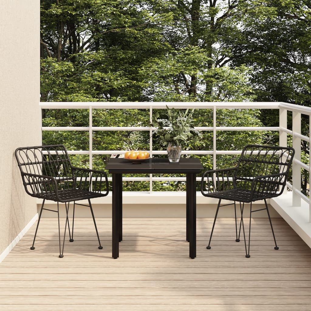 Set da Pranzo da Giardino 3 pz Nero in Polyrattan - homemem39