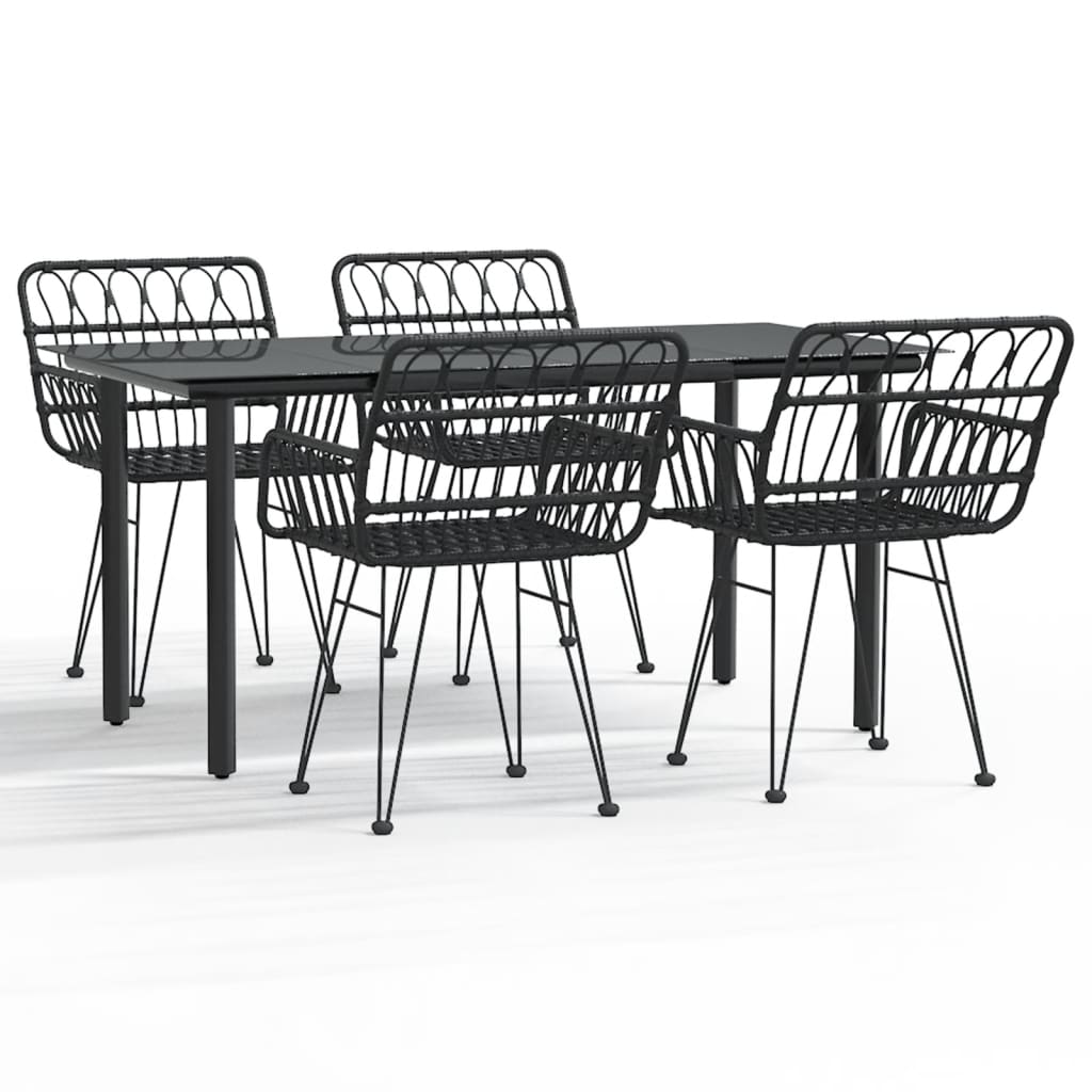 Set da Pranzo da Giardino 5 pz Nero in Polyrattan - homemem39