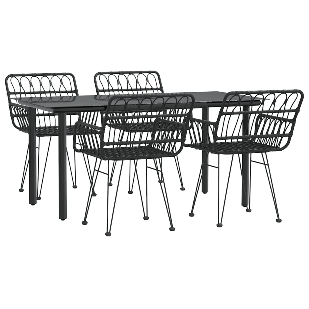 Set da Pranzo da Giardino 5 pz Nero in Polyrattan - homemem39