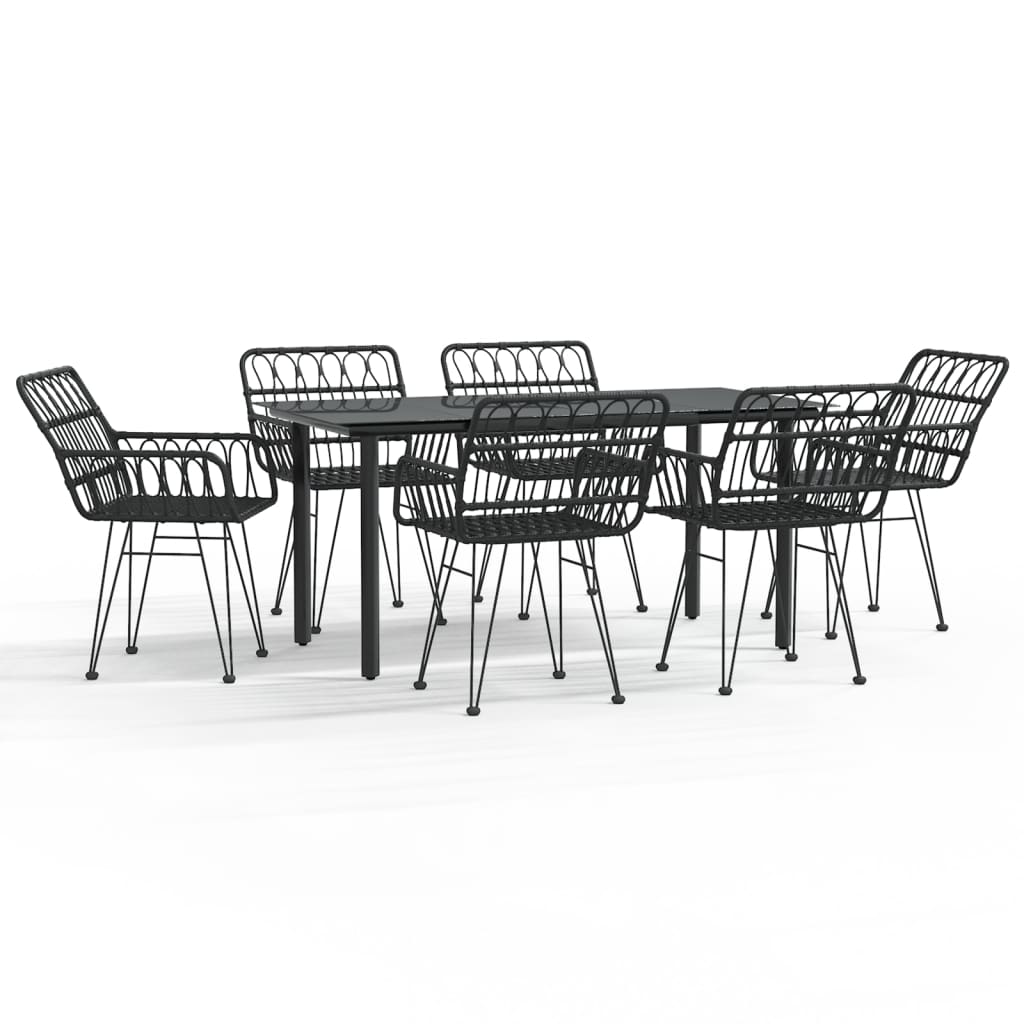 Set da Pranzo da Giardino 7 pz Nero in Polyrattan - homemem39