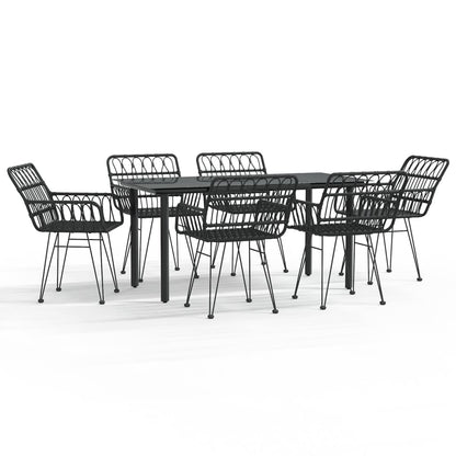 Set da Pranzo da Giardino 7 pz Nero in Polyrattan - homemem39