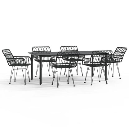 Set da Pranzo da Giardino 7 pz Nero in Polyrattan - homemem39
