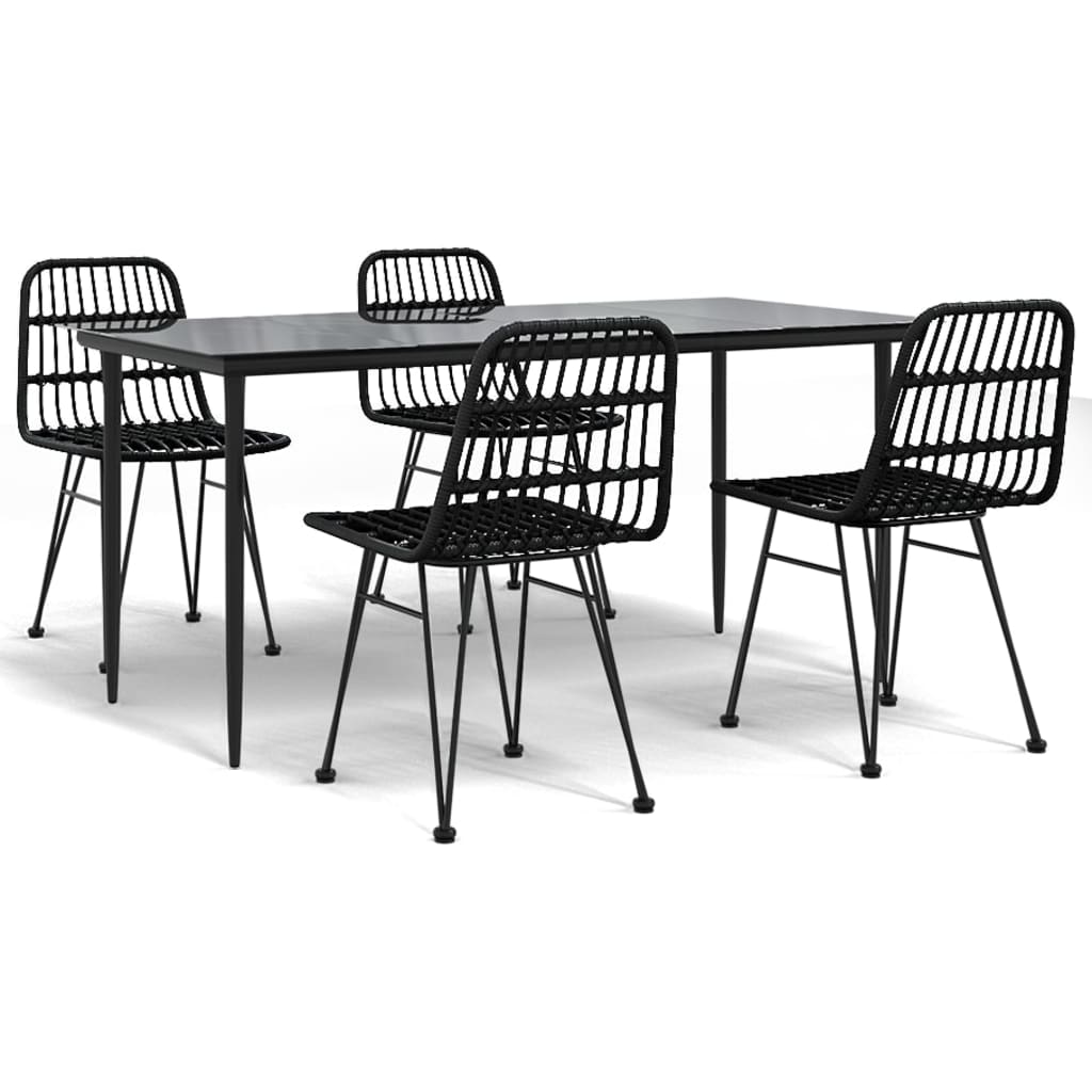 Set da Pranzo da Giardino 5 pz Nero in Polyrattan - homemem39