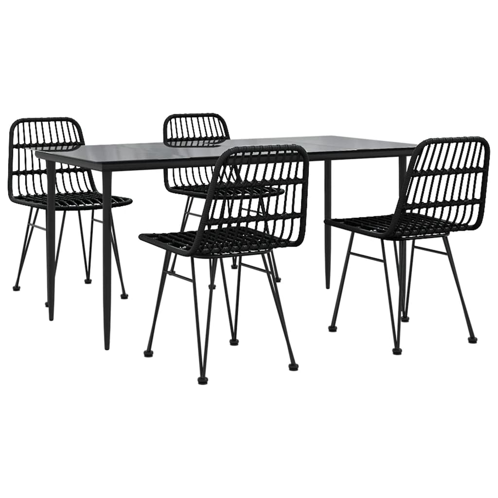 Set da Pranzo da Giardino 5 pz Nero in Polyrattan - homemem39