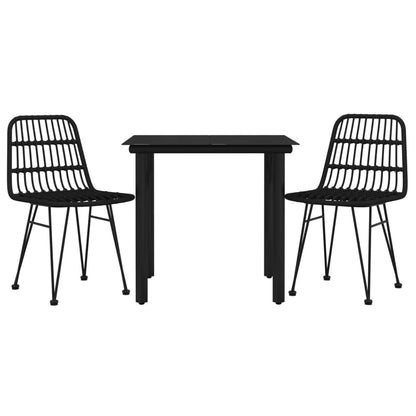 Set da Pranzo da Giardino 3 pz Nero in Polyrattan - homemem39