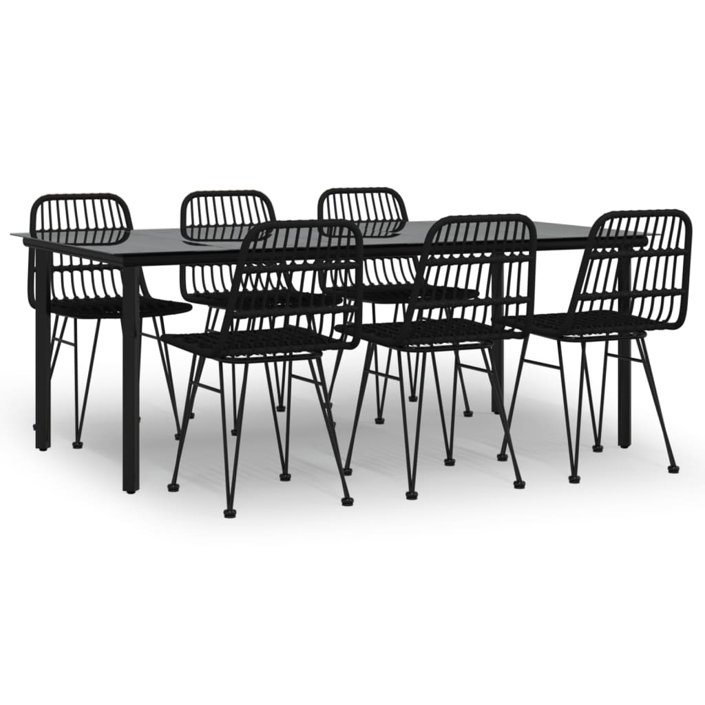 Set da Pranzo da Giardino 7 pz Nero in Polyrattan - homemem39