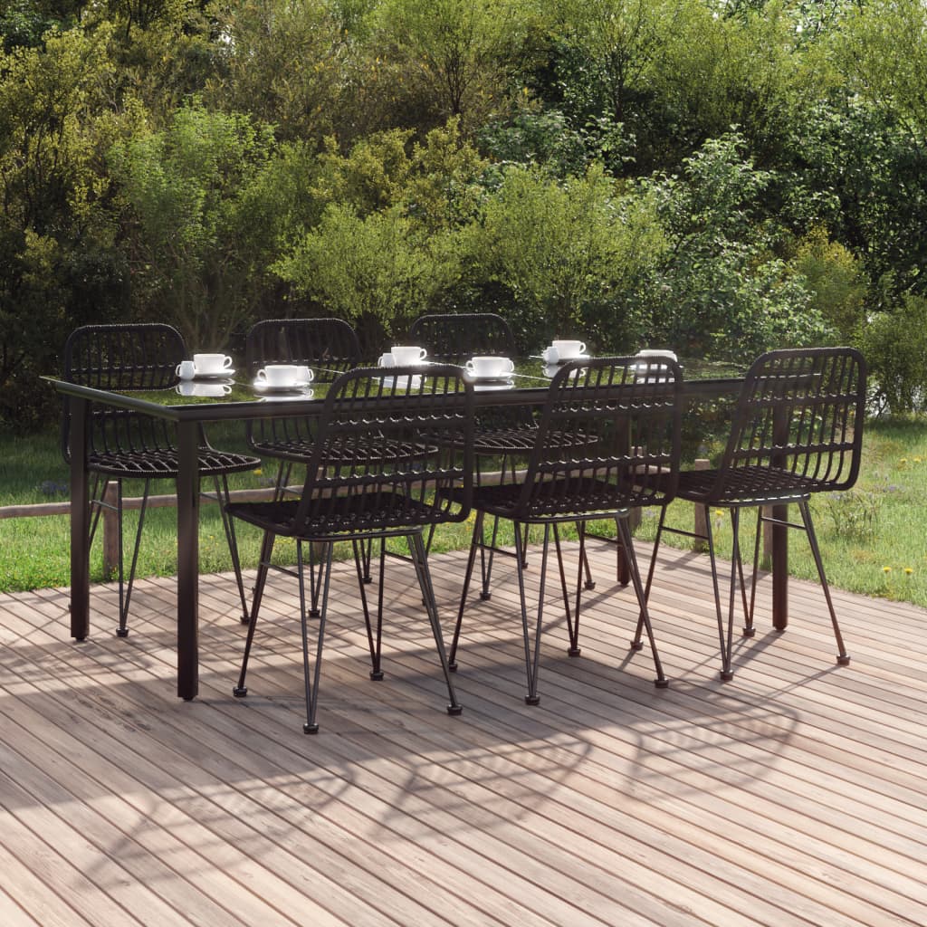 Set da Pranzo da Giardino 7 pz Nero in Polyrattan - homemem39