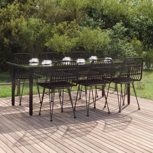 Set da Pranzo da Giardino 7 pz Nero in Polyrattan - homemem39