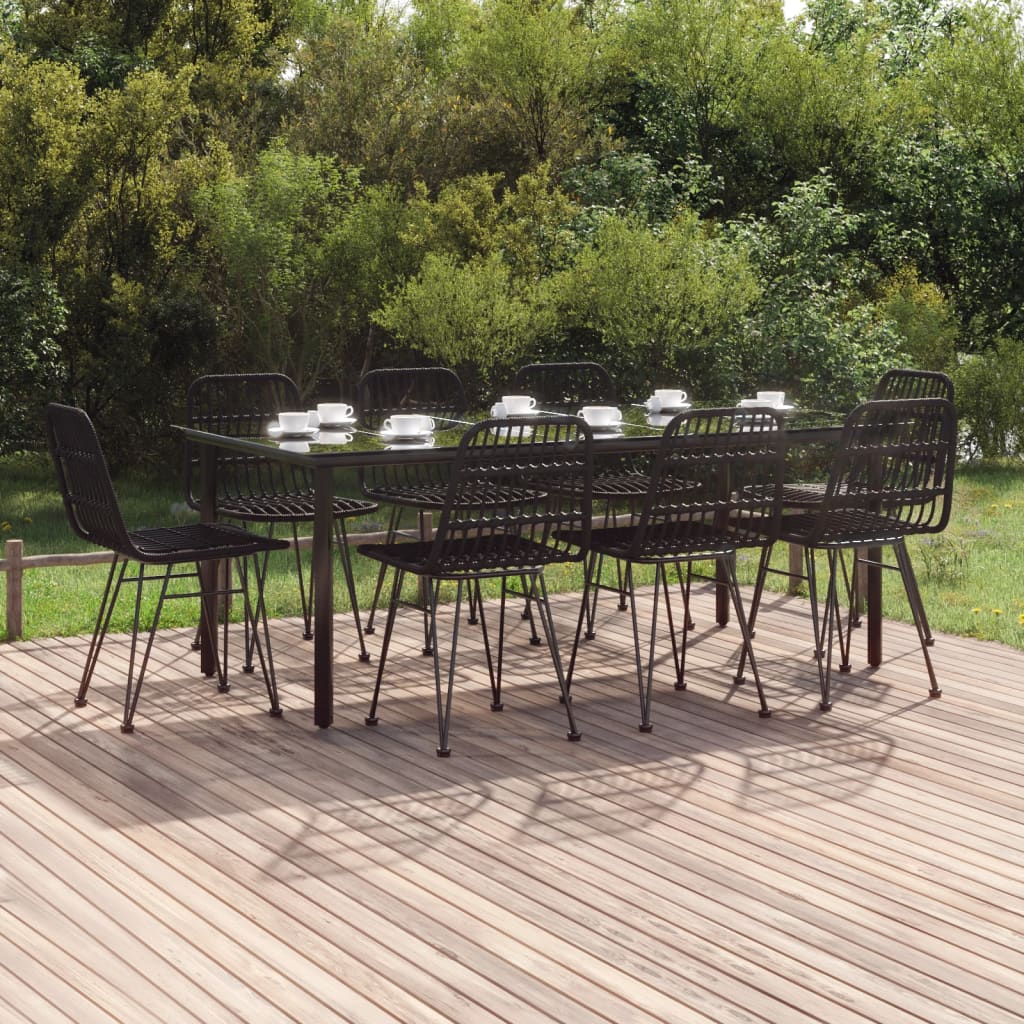 Set da Pranzo da Giardino 9 pz Nero in Polyrattan - homemem39