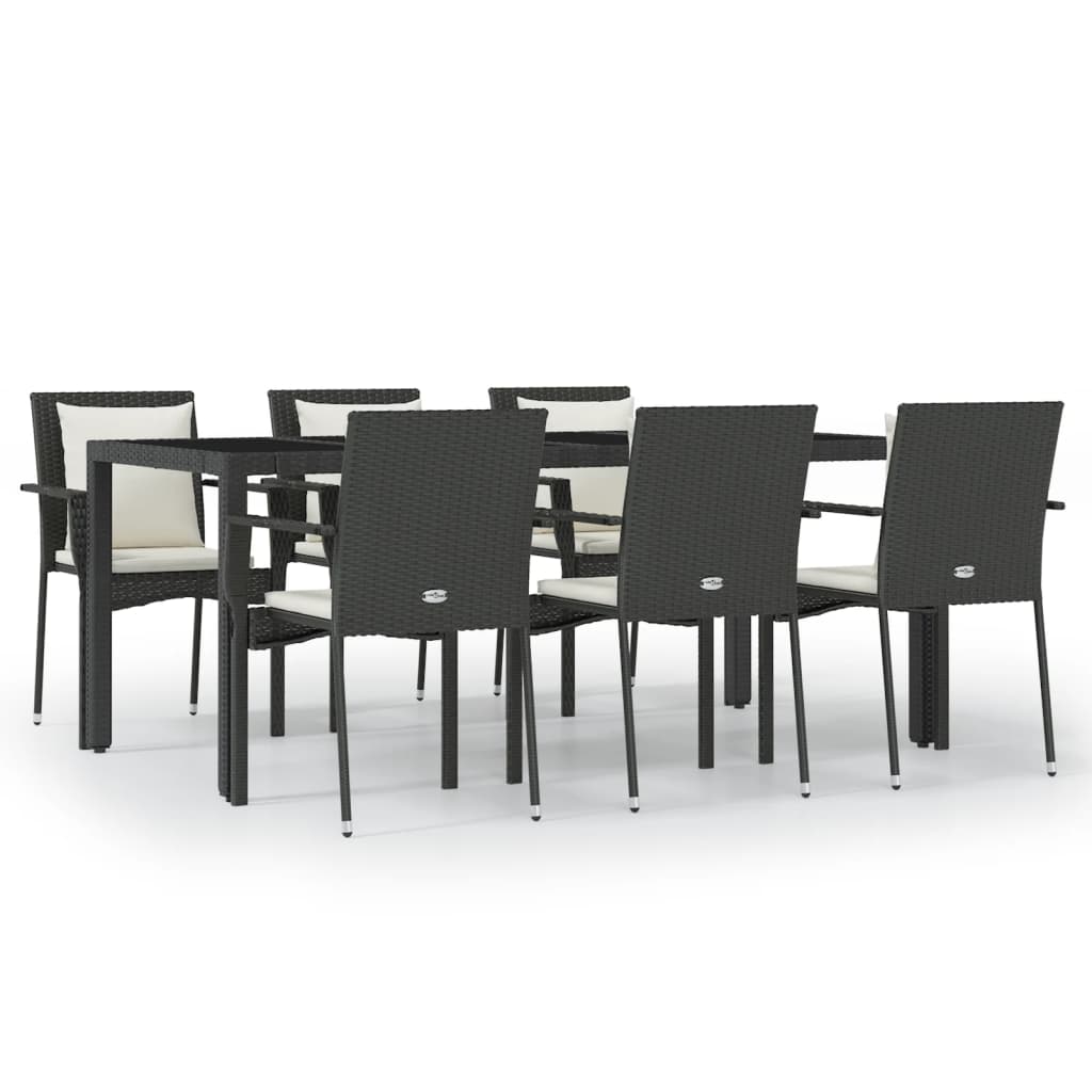 Set da Pranzo da Giardino 7 pz Nero con Cuscini in Polyrattan - homemem39