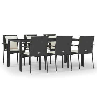 Set da Pranzo da Giardino 7 pz Nero con Cuscini in Polyrattan - homemem39