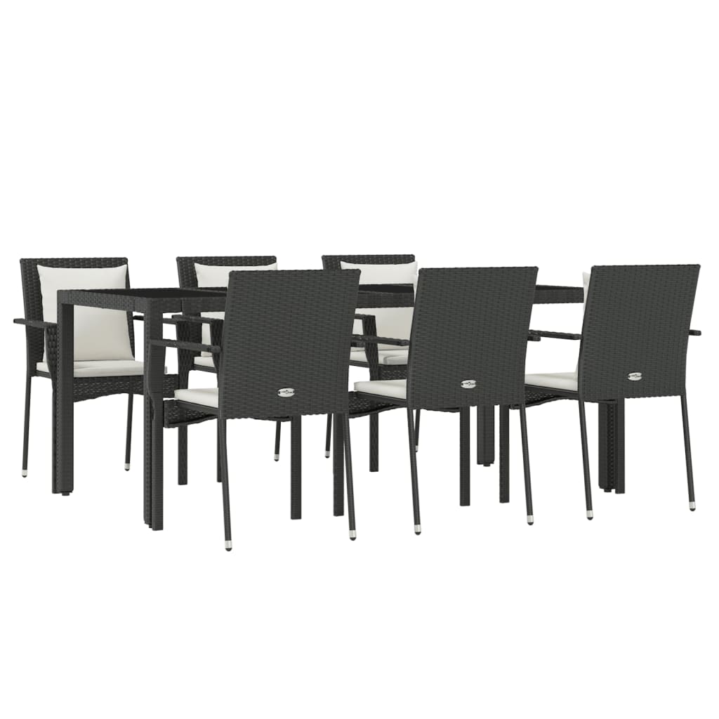 Set da Pranzo da Giardino 7 pz Nero con Cuscini in Polyrattan - homemem39