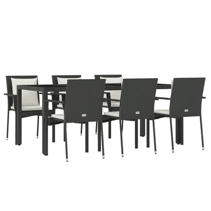 Set da Pranzo da Giardino 7 pz Nero con Cuscini in Polyrattan - homemem39