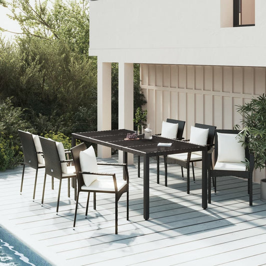Set da Pranzo da Giardino 7 pz Nero con Cuscini in Polyrattan - homemem39