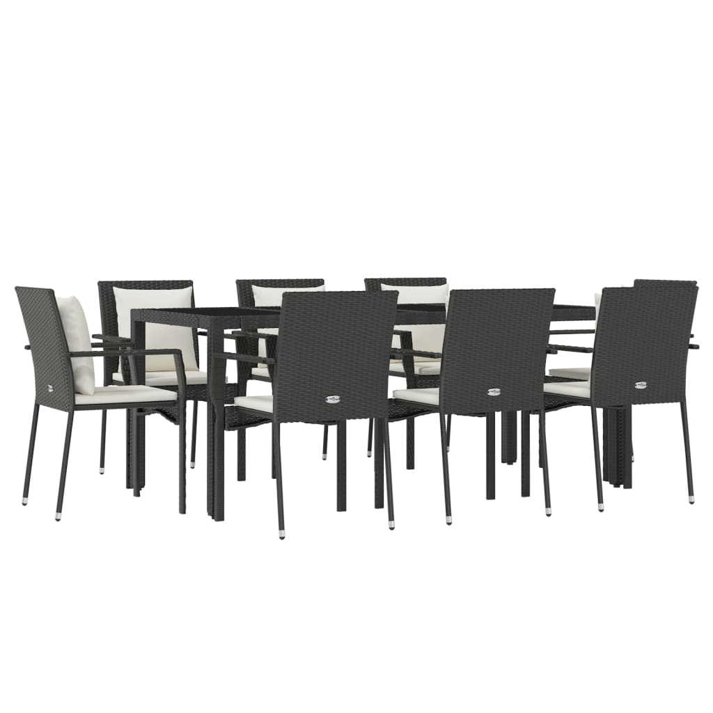 Set da Pranzo da Giardino 9 pz con Cuscini Nero in Polyrattan - homemem39