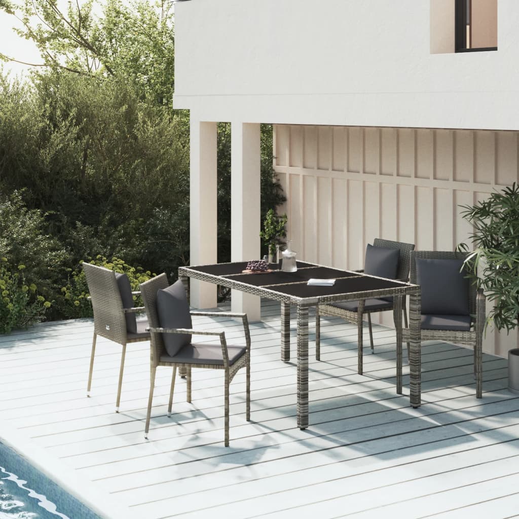 Set da Pranzo da Giardino 5 pz con Cuscini in Polyrattan Grigio - homemem39