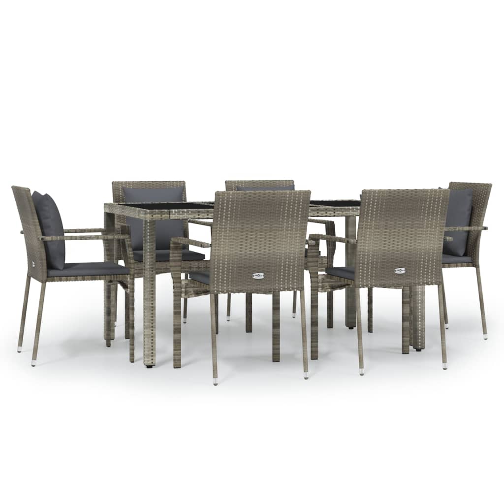 Set da Pranzo da Giardino 7 pz con Cuscini in Polyrattan Grigio - homemem39
