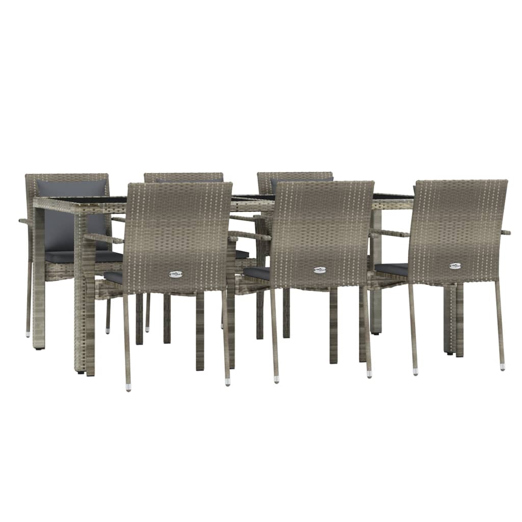 Set da Pranzo da Giardino 7 pz con Cuscini in Polyrattan Grigio | homemem39