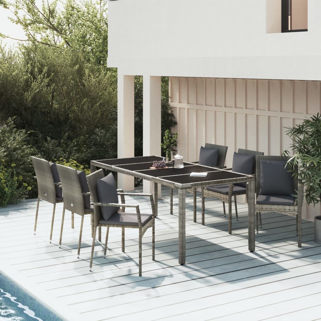 Set da Pranzo da Giardino 7 pz con Cuscini in Polyrattan Grigio | homemem39
