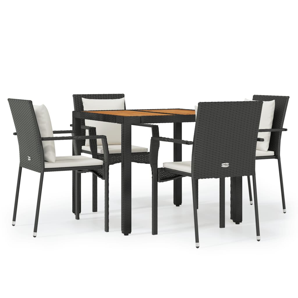 Set da Pranzo da Giardino 5 pz Nero con Cuscini in Polyrattan - homemem39