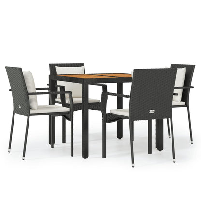 Set da Pranzo da Giardino 5 pz Nero con Cuscini in Polyrattan - homemem39