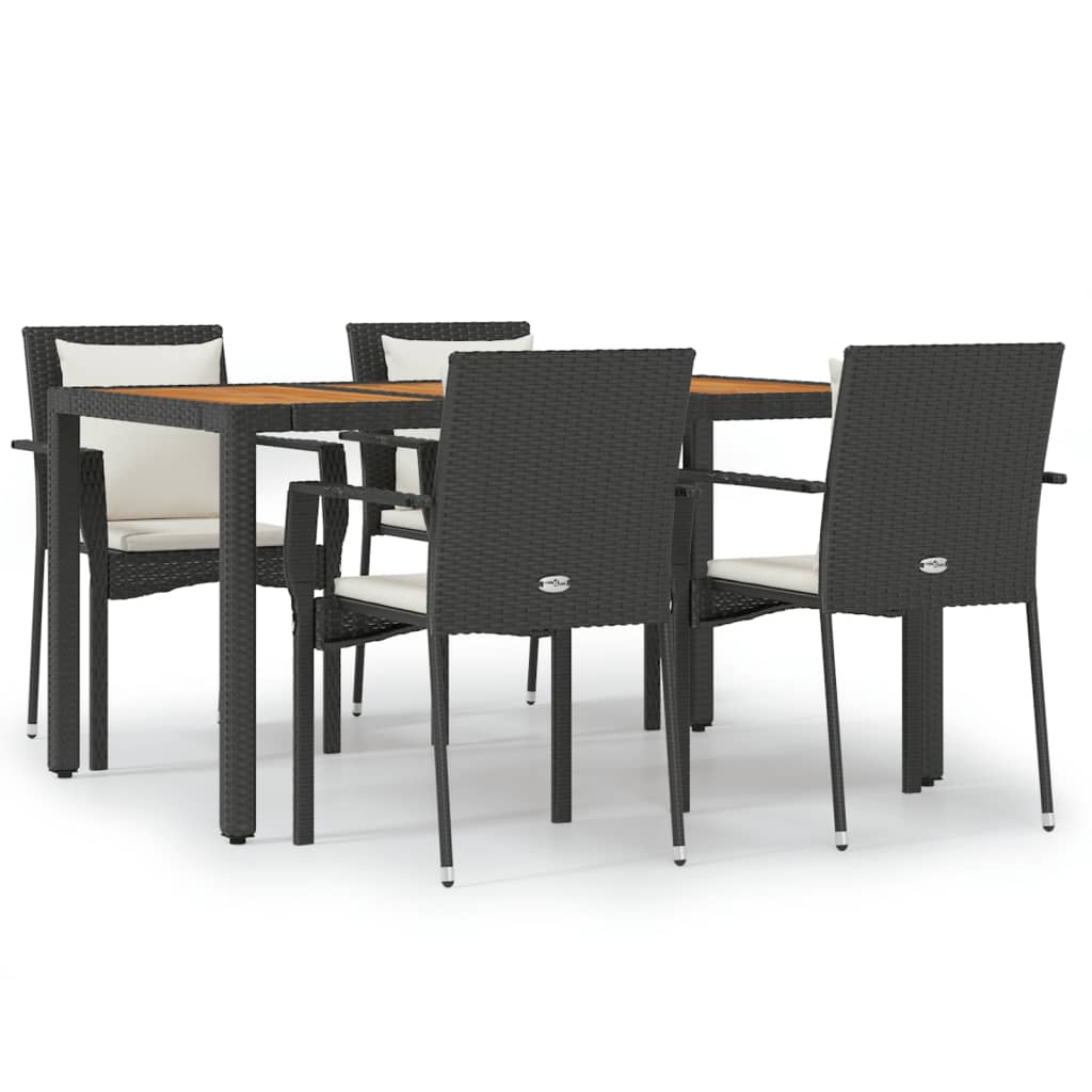 Set da Pranzo da Giardino 5 pz Nero con Cuscini in Polyrattan - homemem39