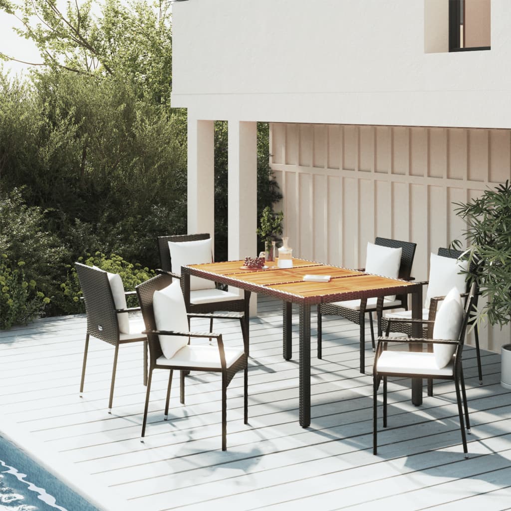 Set da Pranzo da Giardino 5 pz Nero con Cuscini in Polyrattan - homemem39