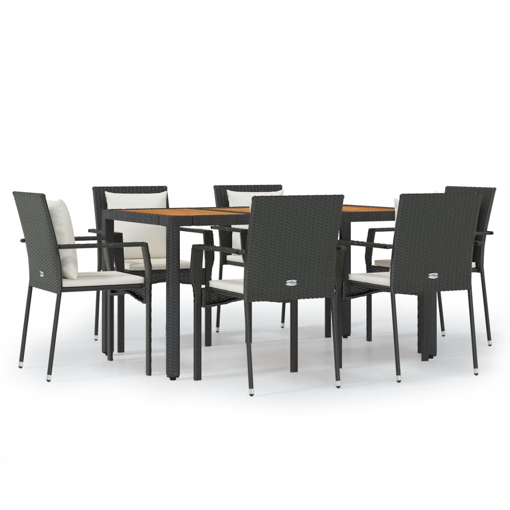 Set da Pranzo da Giardino 7 pz Nero con Cuscini in Polyrattan - homemem39