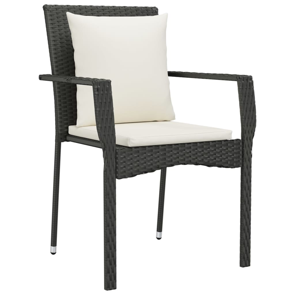 Set da Pranzo da Giardino 7 pz Nero con Cuscini in Polyrattan | homemem39