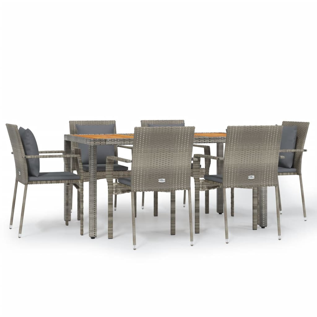 Set da Pranzo da Giardino 7 pz con Cuscini in Polyrattan Grigio | homemem39