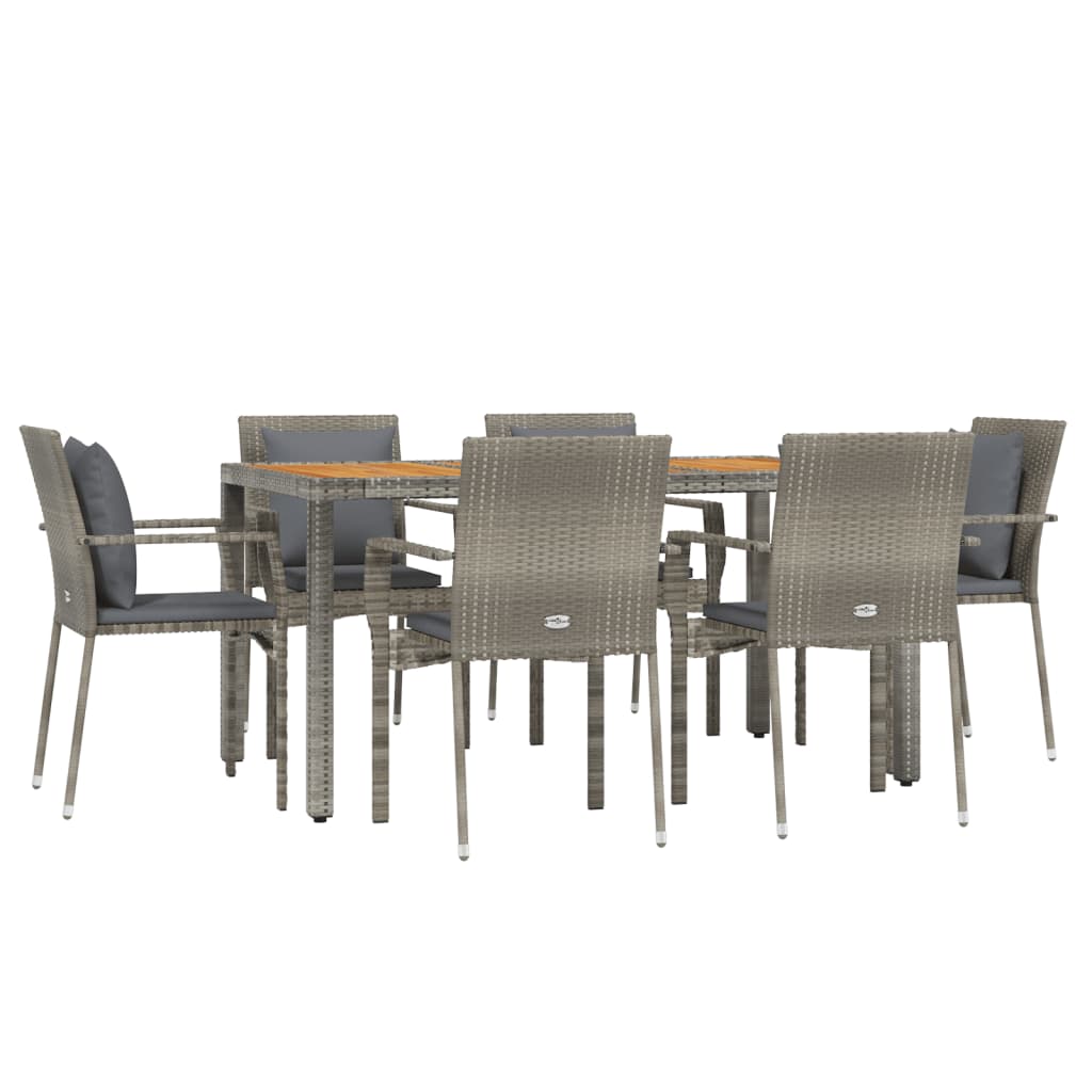 Set da Pranzo da Giardino 7 pz con Cuscini in Polyrattan Grigio | homemem39