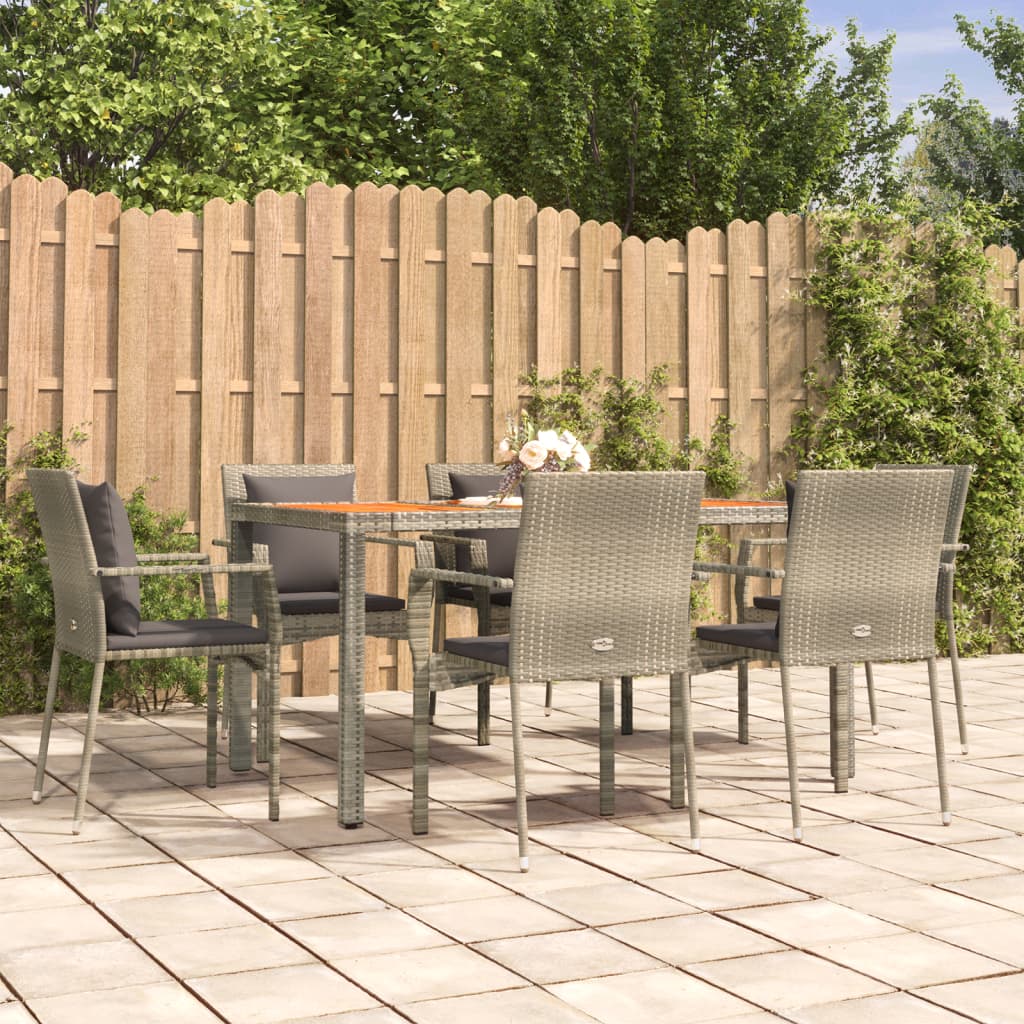 Set da Pranzo da Giardino 7 pz con Cuscini in Polyrattan Grigio | homemem39