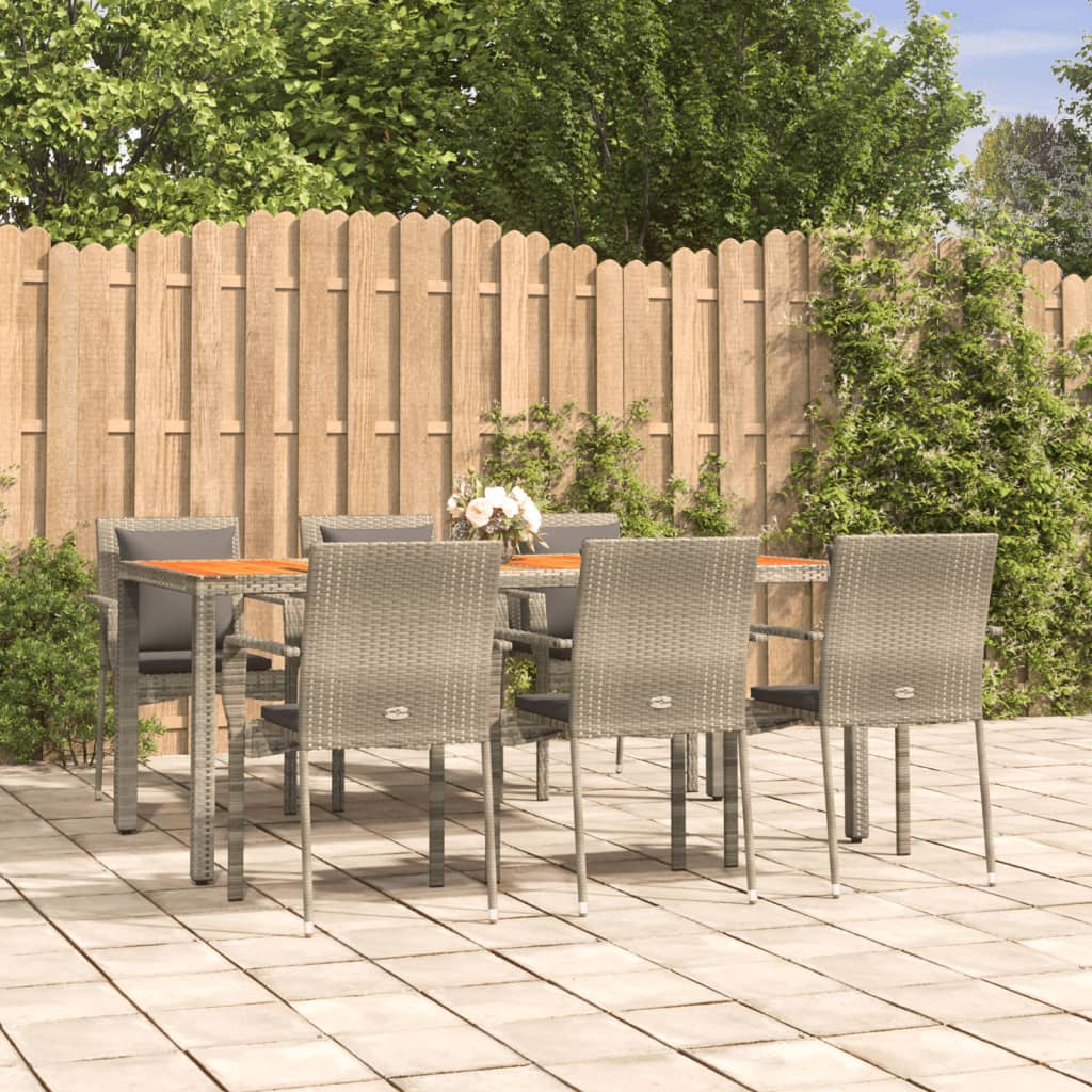 Set da Pranzo da Giardino 7 pz con Cuscini in Polyrattan Grigio | homemem39