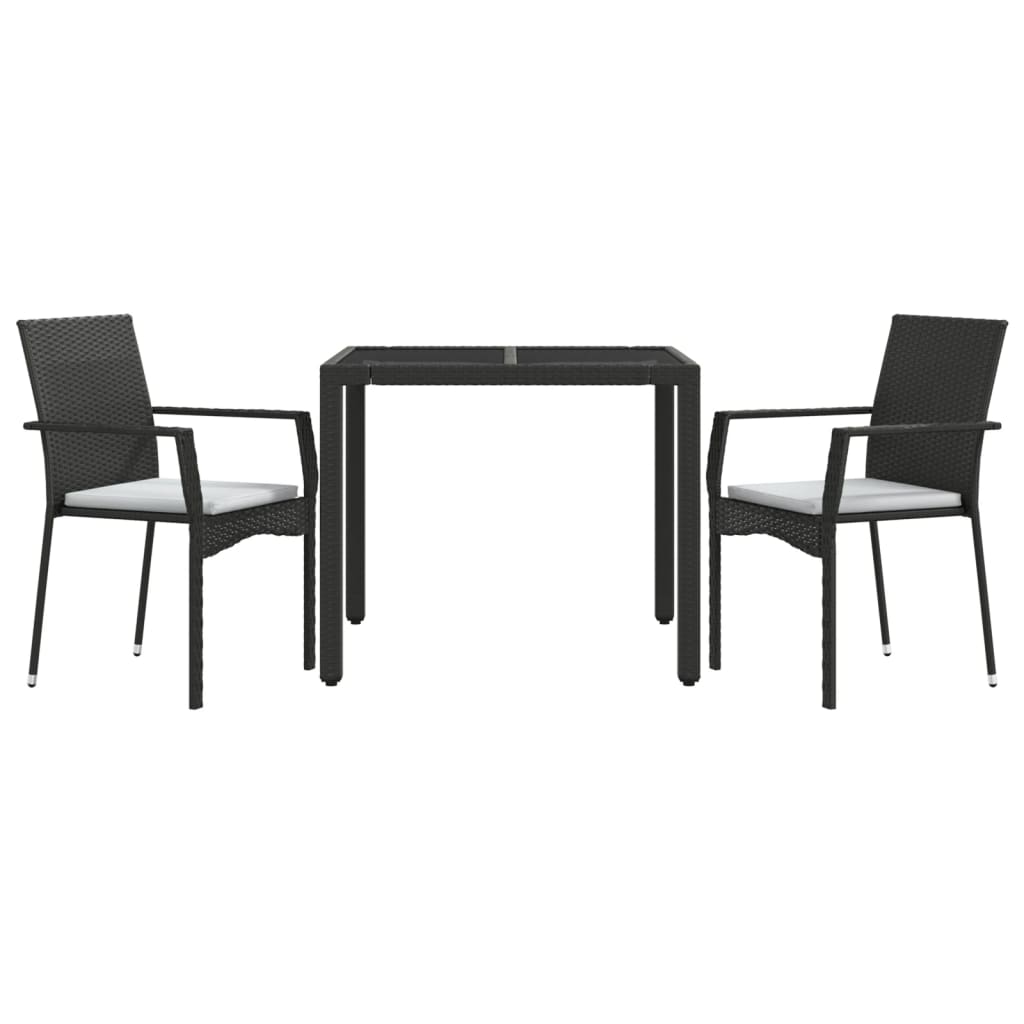 Set da Pranzo da Giardino 3 pz con Cuscini Nero in Polyrattan | homemem39