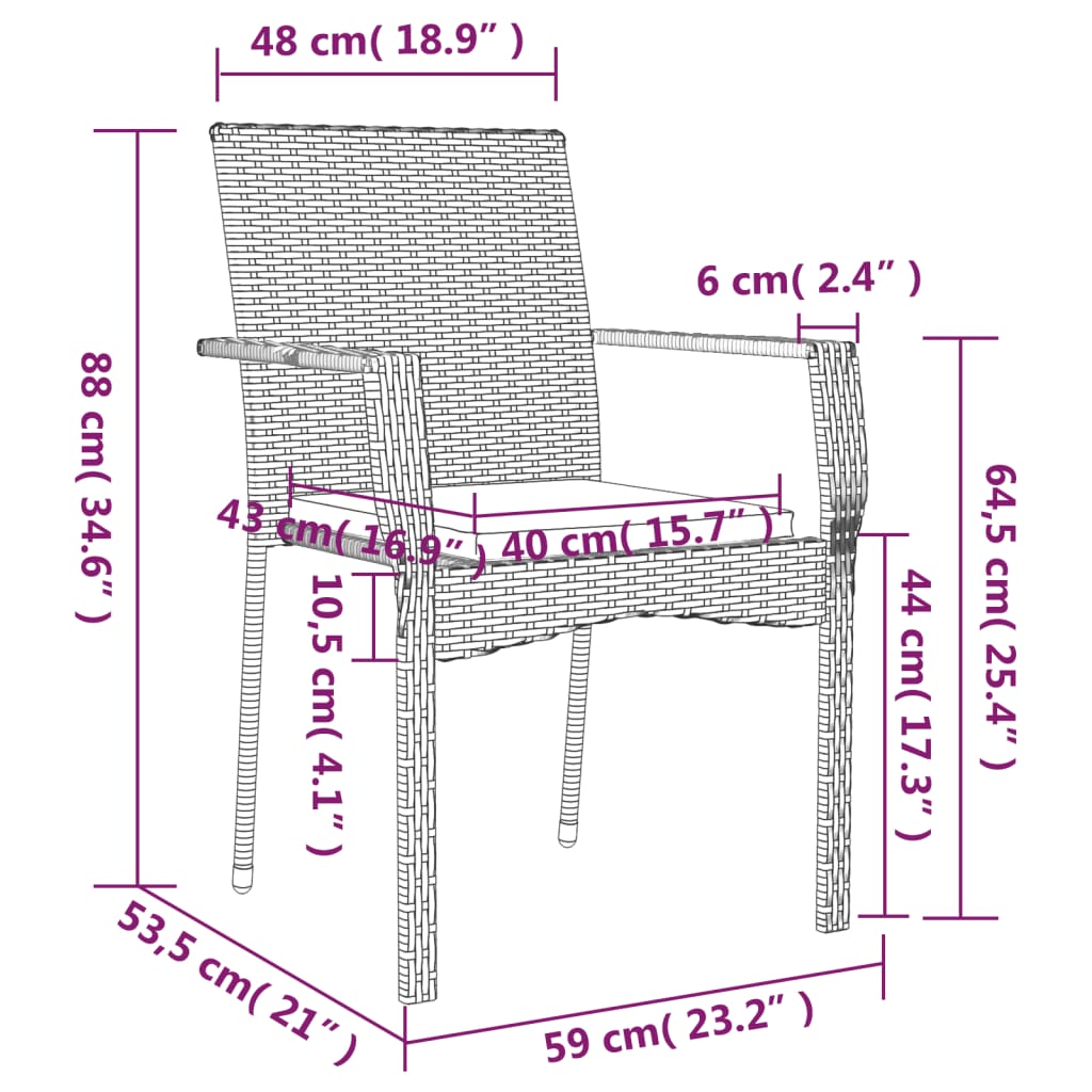 Set da Pranzo da Giardino 3 pz con Cuscini Nero in Polyrattan | homemem39