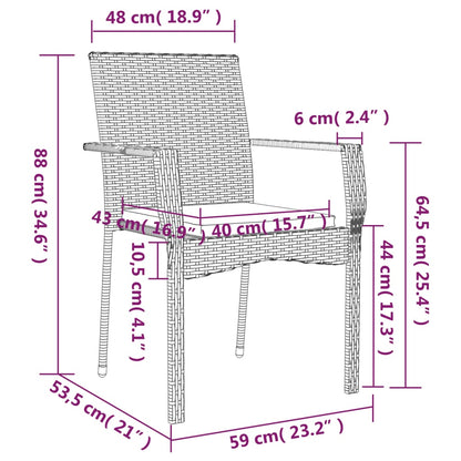 Set da Pranzo da Giardino 3 pz con Cuscini Nero in Polyrattan | homemem39
