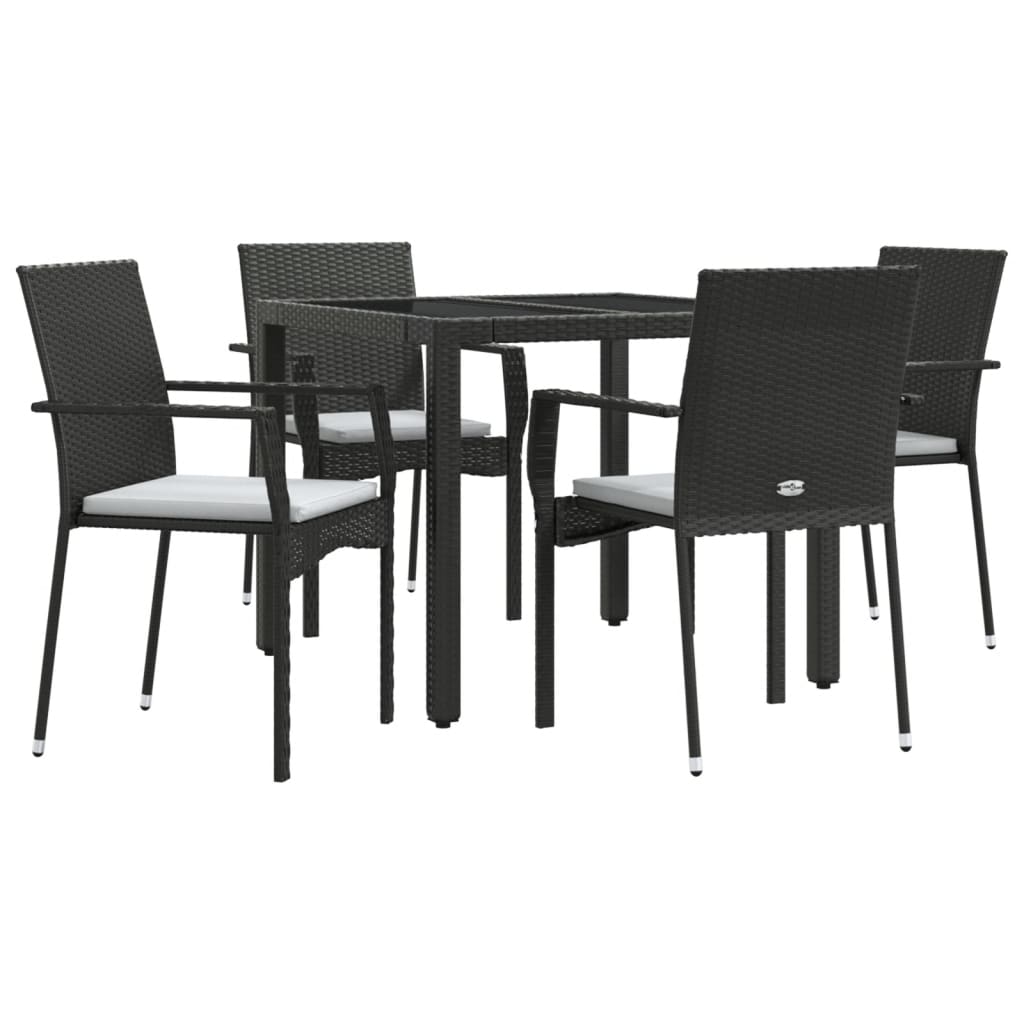 Set da Pranzo da Giardino 5 pz Nero con Cuscini in Polyrattan | homemem39