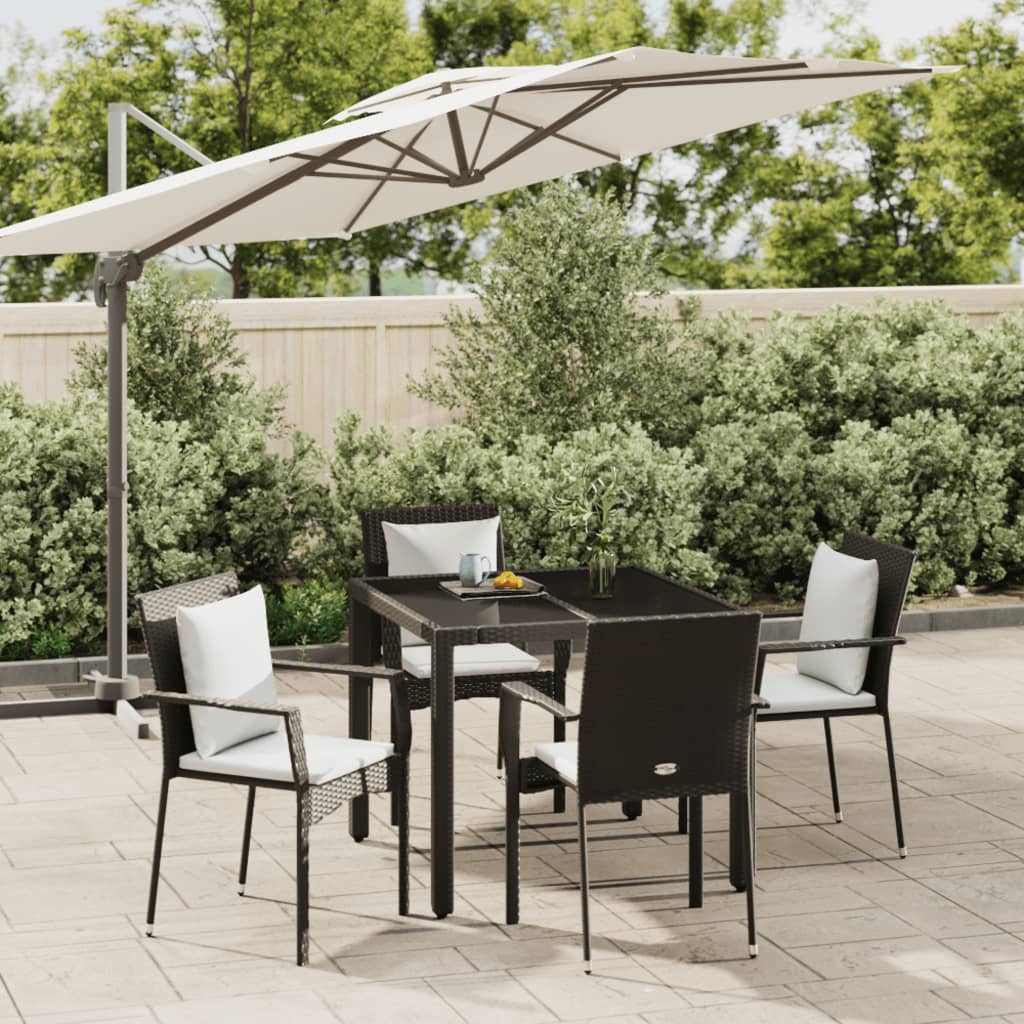 Set da Pranzo da Giardino 5 pz Nero con Cuscini in Polyrattan | homemem39