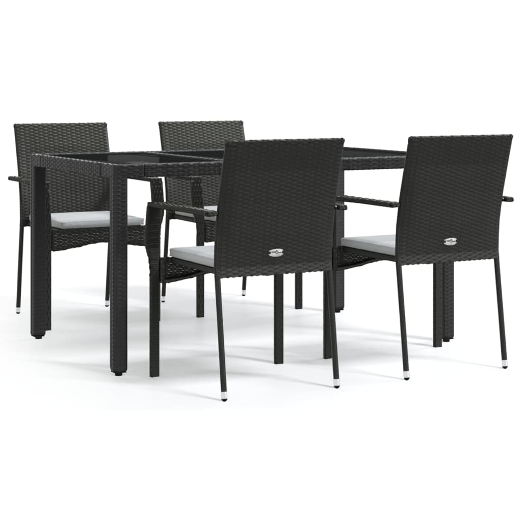 Set da Pranzo da Giardino 5 pz Nero con Cuscini in Polyrattan - homemem39