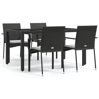 Set da Pranzo da Giardino 5 pz Nero con Cuscini in Polyrattan - homemem39