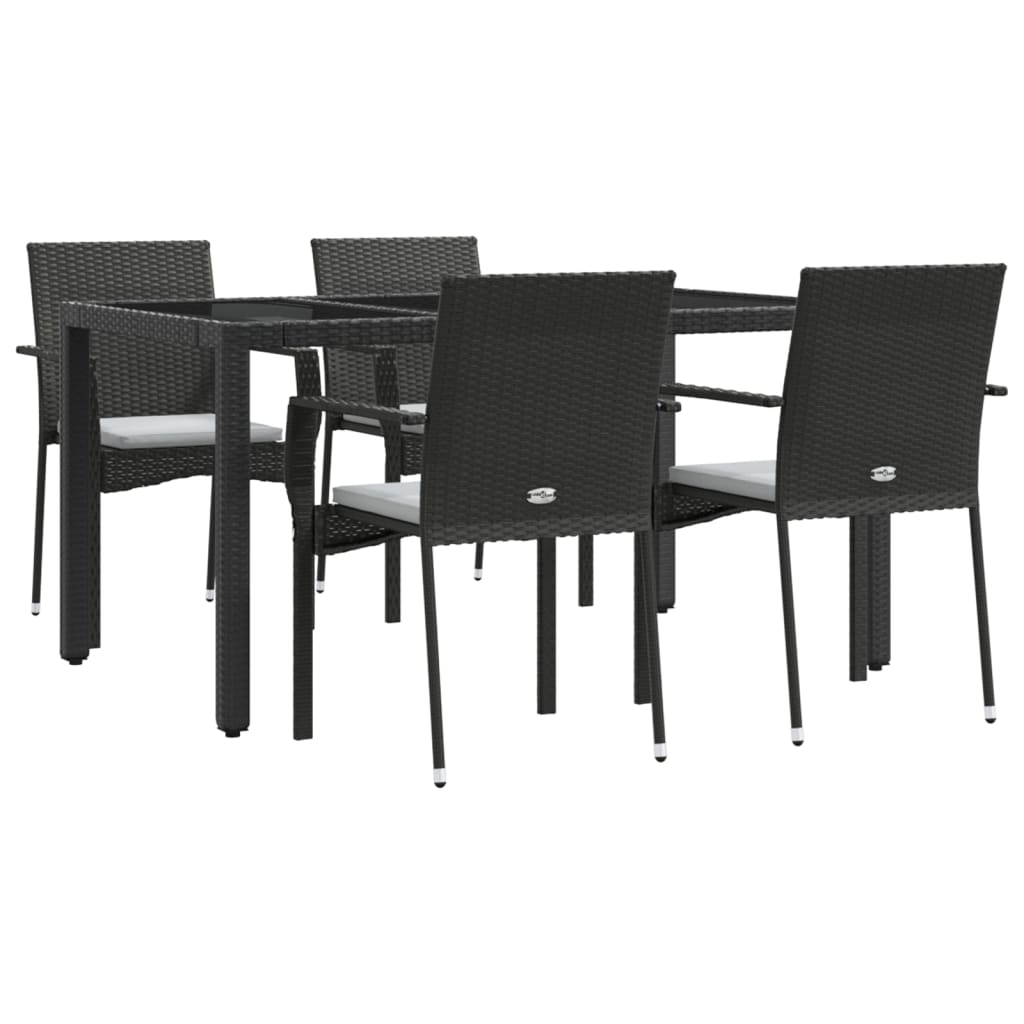 Set da Pranzo da Giardino 5 pz Nero con Cuscini in Polyrattan - homemem39