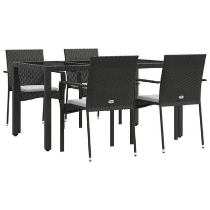 Set da Pranzo da Giardino 5 pz Nero con Cuscini in Polyrattan - homemem39
