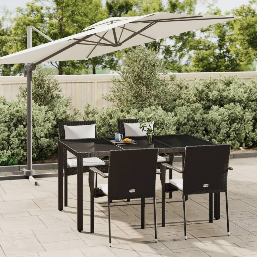 Set da Pranzo da Giardino 5 pz Nero con Cuscini in Polyrattan - homemem39