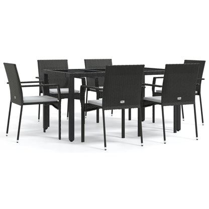 Set da Pranzo da Giardino 7 pz Nero con Cuscini in Polyrattan - homemem39